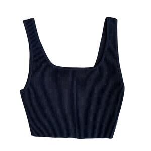 Babaton Sculpt Knit Squareneck Cropped Tank Black Size Small